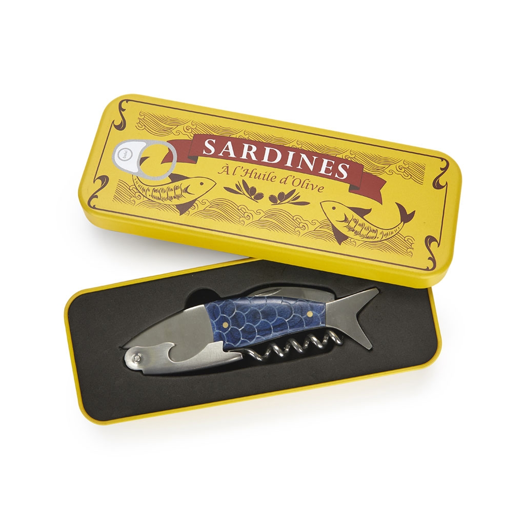 Sardines corkscrew bottle opener and small knife of Metal Steel / Wood